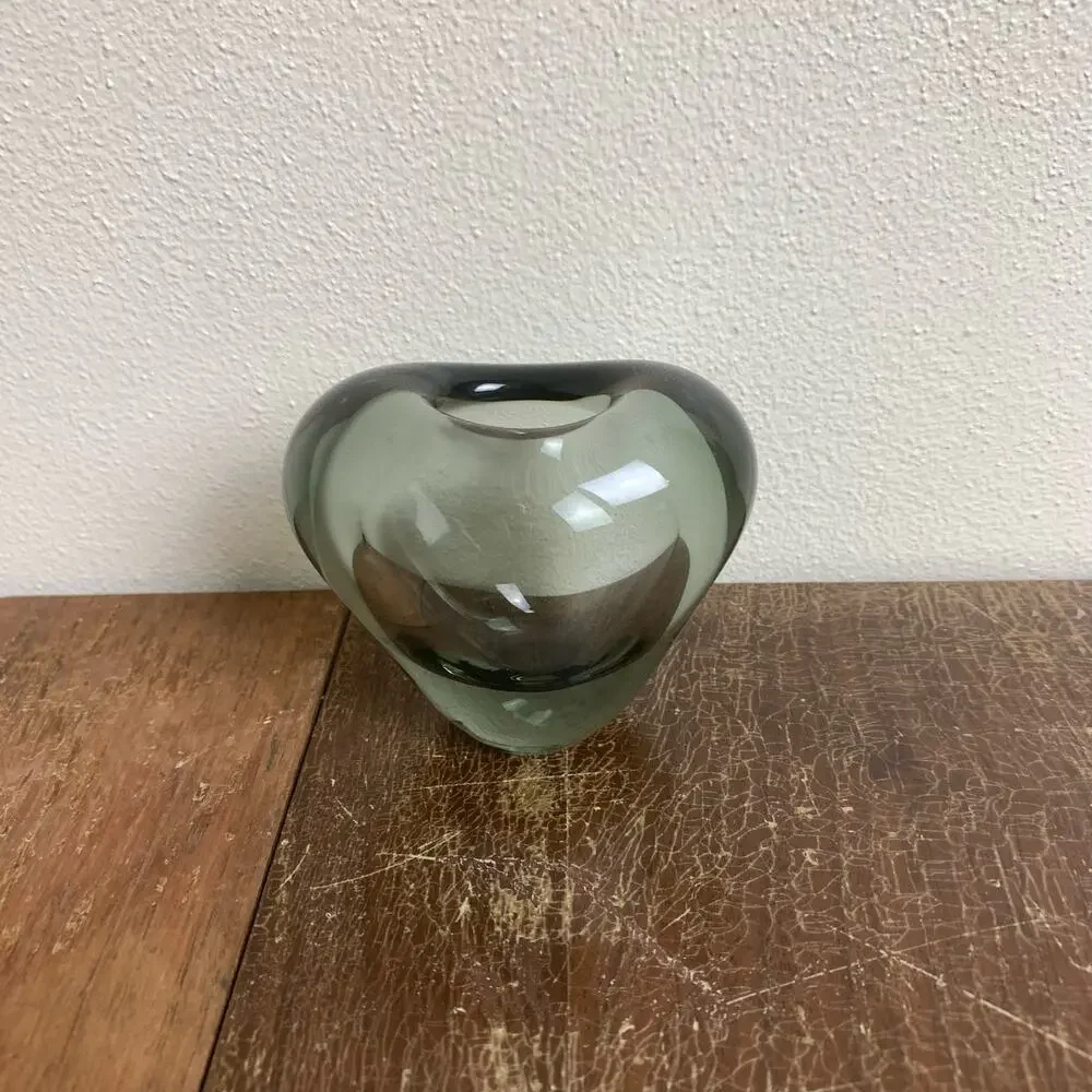 1956 Holmegaard Per Lutken Heart Shaped Grey Blown Glass Vase SIGNED - Picture 3 of 7
